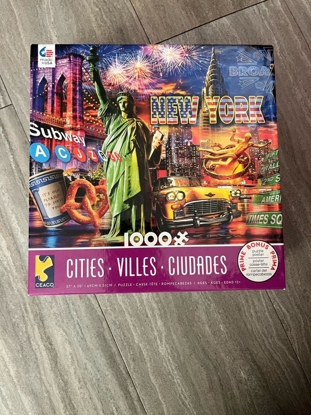 Ceaco Cities 1000 Jigsaw Puzzle NEW YORK Complete Subway Statue Cab  NYC Bridge